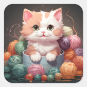 Carré sticker pour chat mignon (Devant)