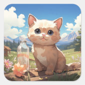 Carré sticker pour chat mignon (Devant)