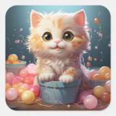 Carré sticker pour chat mignon (Devant)