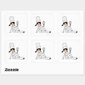 Carré Sticker pour chef féminin avec une jolie illustrat (Feuille)