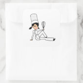 Carré Sticker pour chef féminin avec une jolie illustrat (Sac)