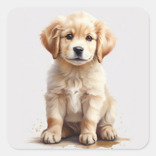 Carré Sticker pour chiot rétrificateur or mignon