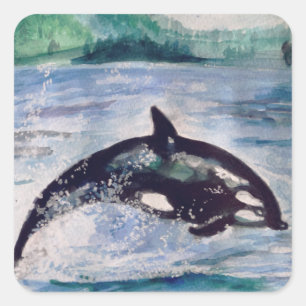 Carré Sticker pour dessin d'aquarelle de baleine