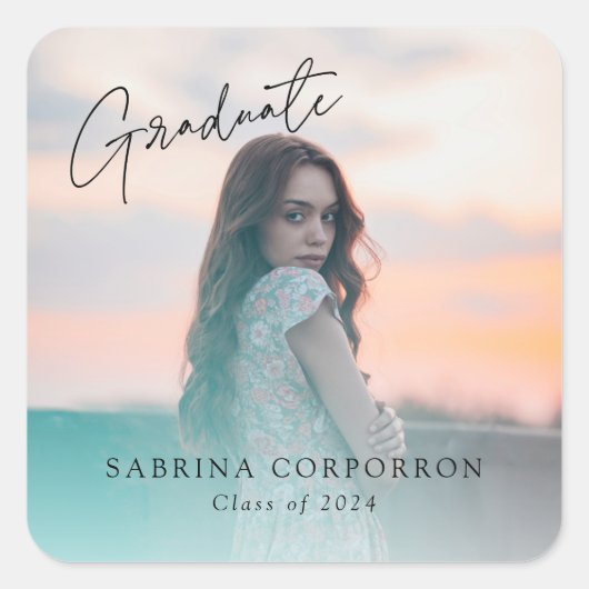 Carré Sticker pour diplômés de script tendance (Devant)
