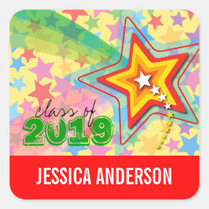 Carré Sticker pour graduation en arc-en-ciel Superstar
