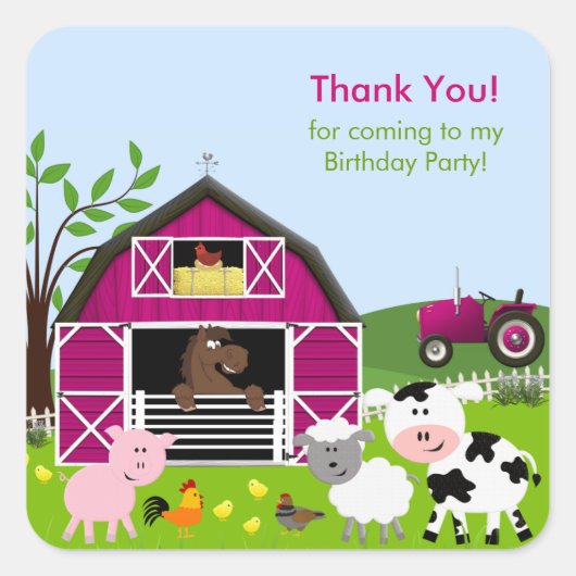 Carré Sticker pour l'anniversaire de Girl Barnyard Farm (Devant)