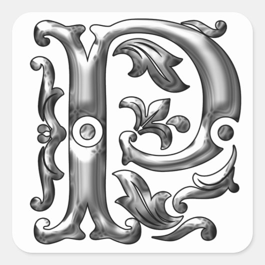 Carré Sticker pour monogramme P initial en argent (Devant)