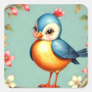Carré Sticker pour oiseaux bleu mignon