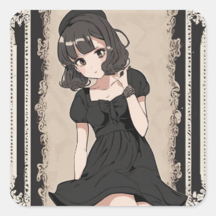 Carré Sticker pour petite robe noire Anime - Flair artis