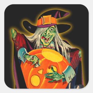 Carré Sticker pour sorcière Halloween vintage