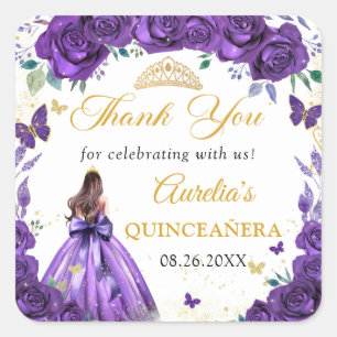 Carré Sticker princier floral pourpre Quinceañera