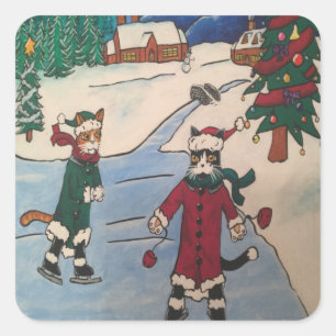 Carré Sticker rectangulaire de patinage sur glace de Noë