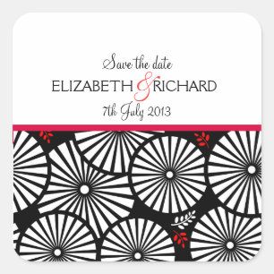 Carré Sticker Retro noir fleurs blanches 'Save the Date'