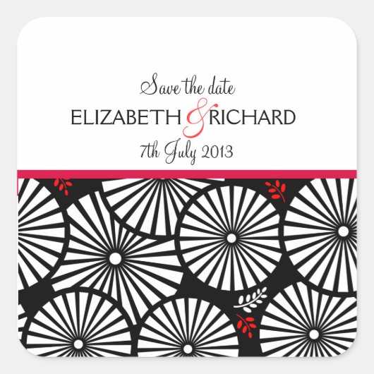 Carré Sticker Retro noir fleurs blanches 'Save the Date' (Devant)