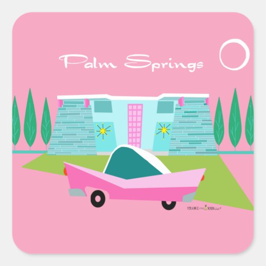 Carré Sticker Retro Pink Palm Springs (Devant)