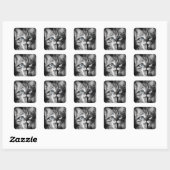 Carré Sticker rond classique Cute Kitten secourt (Feuille)