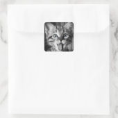 Carré Sticker rond classique Cute Kitten secourt (Sac)
