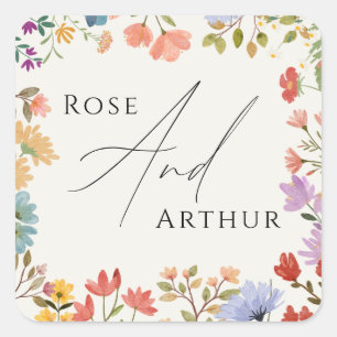 Carré Sticker rond fleur sauvage Mariage de script class