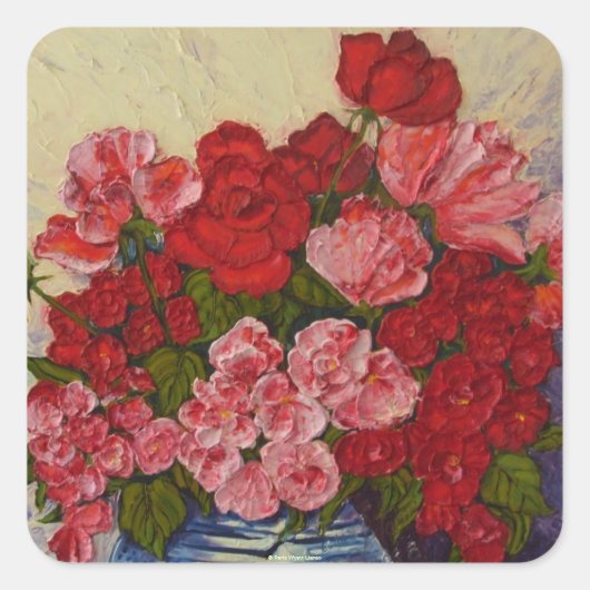 Carré Sticker rond roses et pivoines (Devant)