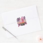 Carré Sticker Rose avec Gâteau et Araignées (Enveloppe)