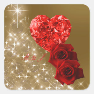 Carré Sticker Rose Diamant Rouge personnalisé