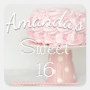 Carré Sticker rose gâteau d'anniversaire Sweet 16 Person