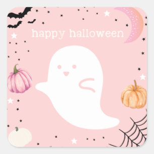 Carré Sticker rose Halloween heureux