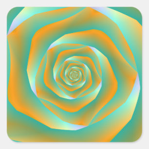 Carré Sticker Rose orange et vert
