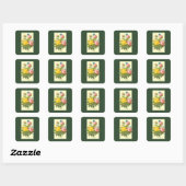 Carré Sticker Rose rose et jaune Vintage (Feuille)