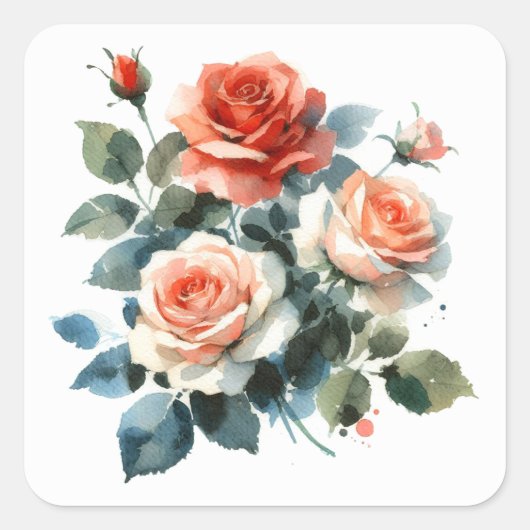Carré Sticker scrapbooking Roses d'aquarelle (Devant)