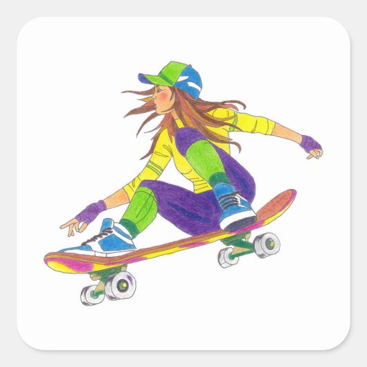 Carré Sticker Skateboard Girl (Devant)
