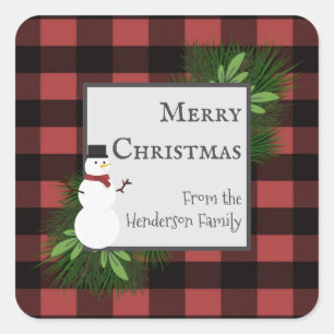 Carré Sticker Snowman Red Buffalo Plaid