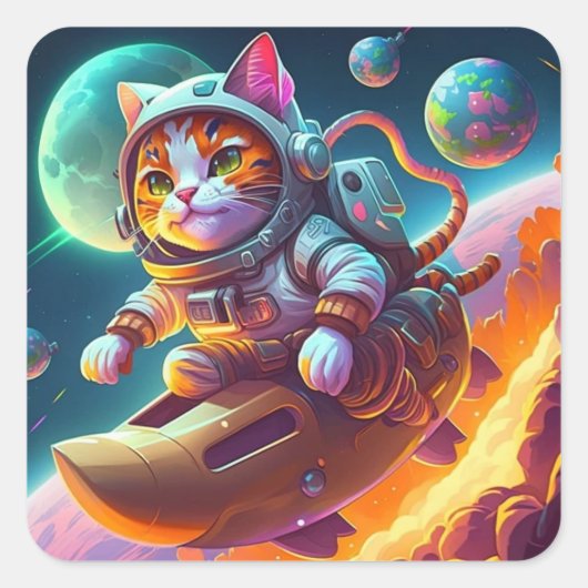 Carré Sticker Space Cat (Devant)