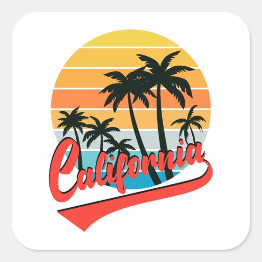 Carré Sticker Sunset California Retro (Devant)