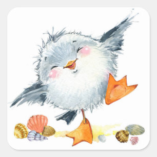 Carré Sticker Sweet Shore Bird and Shells
