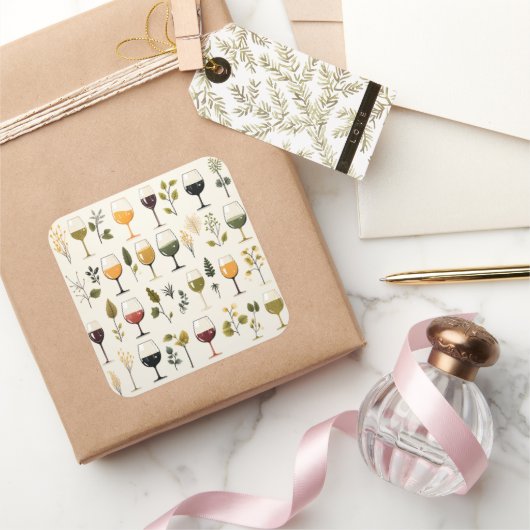 Carré sticker tasses à vin mignonne (Cadeaux)
