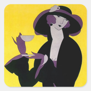 Carré Sticker Thé Vintage après-midi Art déco Sharp Lady