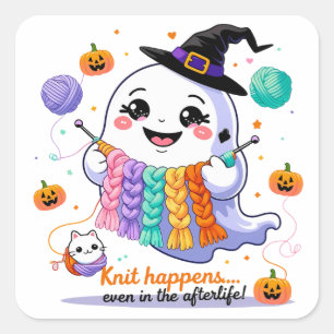 Carré Sticker Tricot Fantôme Kawaii - Gif Halloween mign