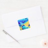 Carré Sticker Vibrant Poissons Bleus Profond (Enveloppe)