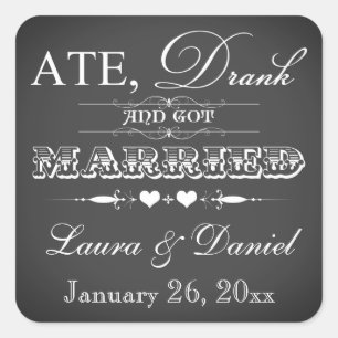 Carré Sticker vintage Chalkboard Style Wedding Favor