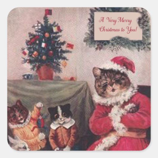 Carré Sticker Vintage Christmas Cat, Louis Wain Cats (Devant)
