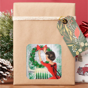 Carré sticker Vintage Christmaslady Holiday