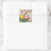 Carré sticker vintage fleuri rose élégant (Sac)