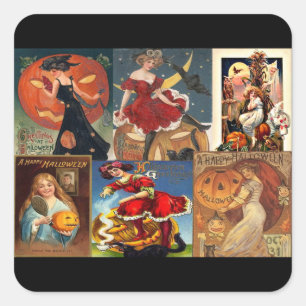 Carré Sticker vintage Halloween Femmes Montage