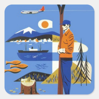 Carré Sticker Vintage Pacifique Nord-Ouest Bagages de vo