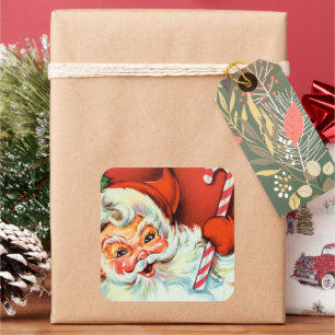 Carré sticker vintage rétro Christmas Holiday Père Noël