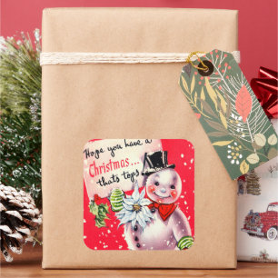 Carré sticker vintage retro snowman Holiday