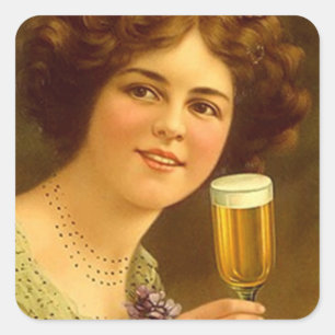 Carré Sticker Vintage Stemware Sipping Lady publicité