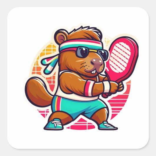 Carré Sticker Vinyle Capybara Joueur de Pickleball - Sty (Devant)