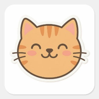 Carré Sticker Visage Chat Souriant - Kawaii Sty Cartoon